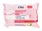 Pacote de 25 lenços demaquilantes Cien Sensitive para pele seca e sensível.