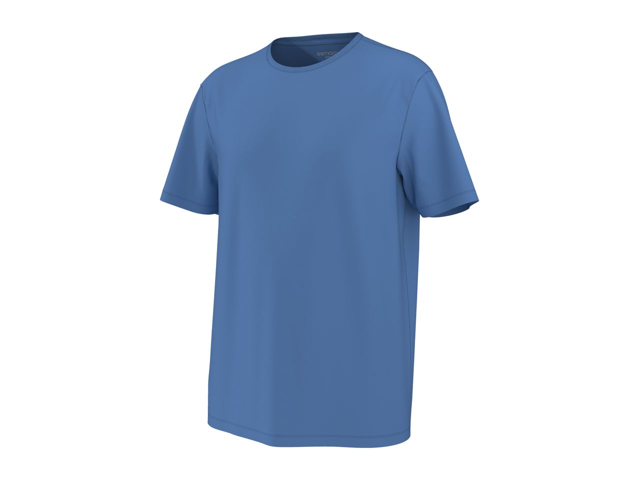 Blue short-sleeved t-shirt with a round neck, displayed on a white background.