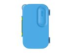 Blue lunchbox with a green side clip and a spoon, featuring the word 'décor'.