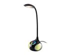 Black LED desk lamp with a flexible neck and a colorful light base.