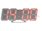 Digitalna ura z LED zaslonom sive barve in rdečimi številkami.