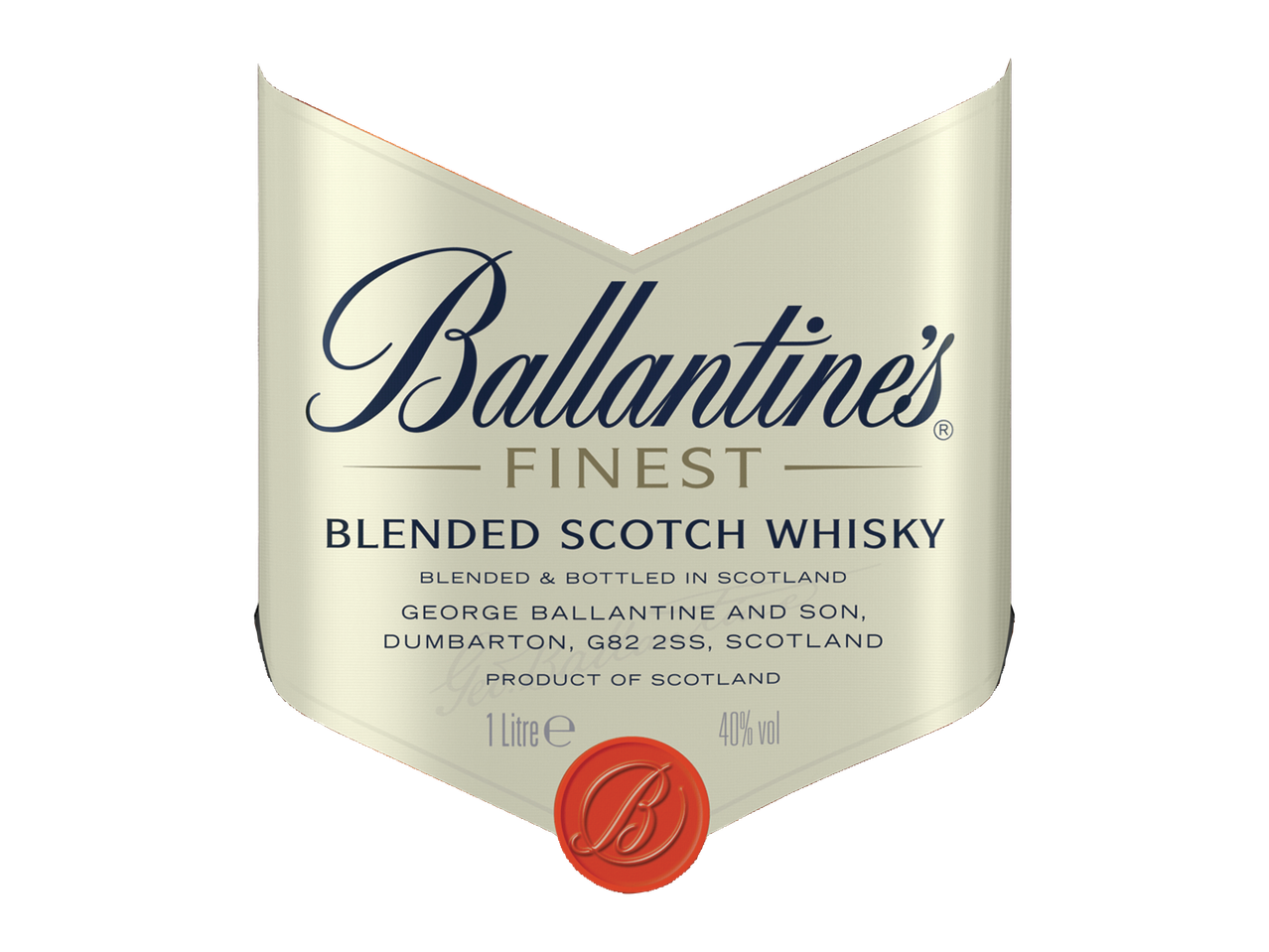 Етикет за уиски с надпис „Blended Scotch Whisky“, 1 литър, 40% алкохол.