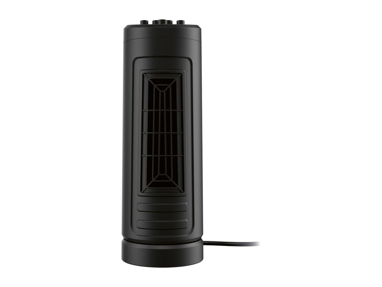 A black, cylindrical Vornado fan heater.