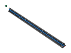 Ein langer, schlanker, dunkelgrauer Gegenstand mit einem blauen Streifen in der Mitte.
