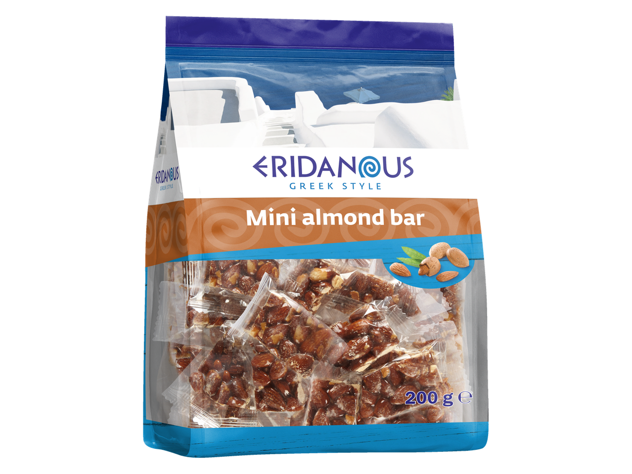 Eridanus mini migdolų batonėliai graikiškame stiliuje maiše.