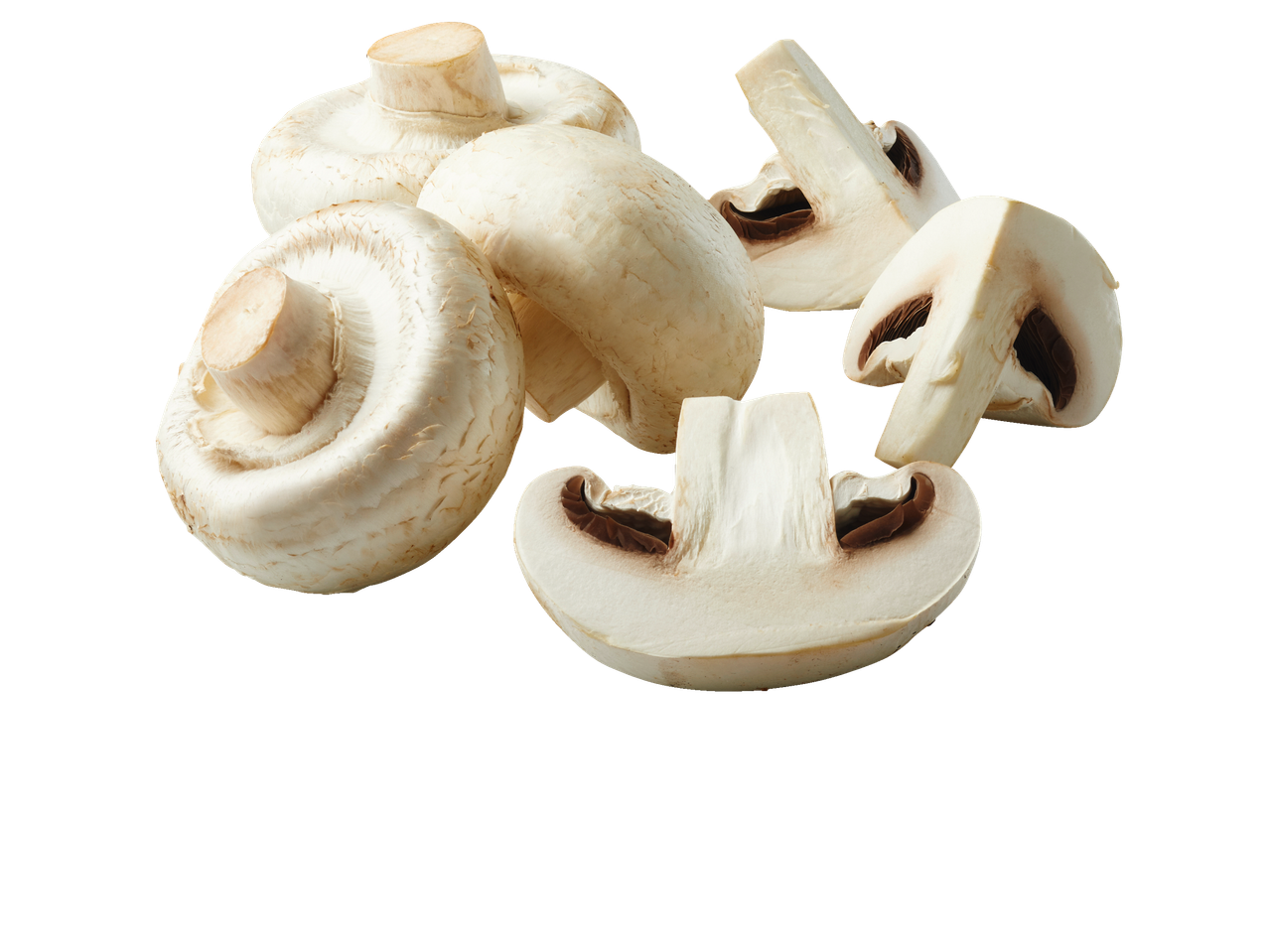 Champignons: heel en gesneden.