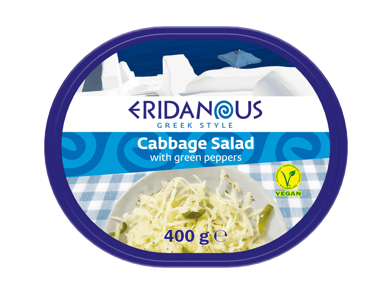 Salade de chou à la grecque aux poivrons verts, 400g, végétalienne.