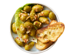 Gegrilde olijven met brood: een heerlijke combinatie.