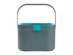 Grey and turquoise cleaning bucket with a handle