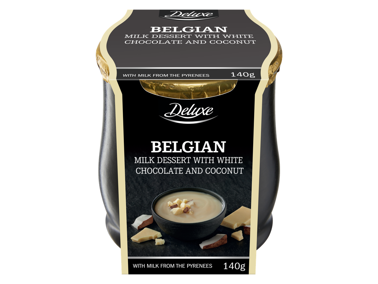 Deluxe Beļģijas piena deserts ar balto šokolādi un kokosriekstu, 140g