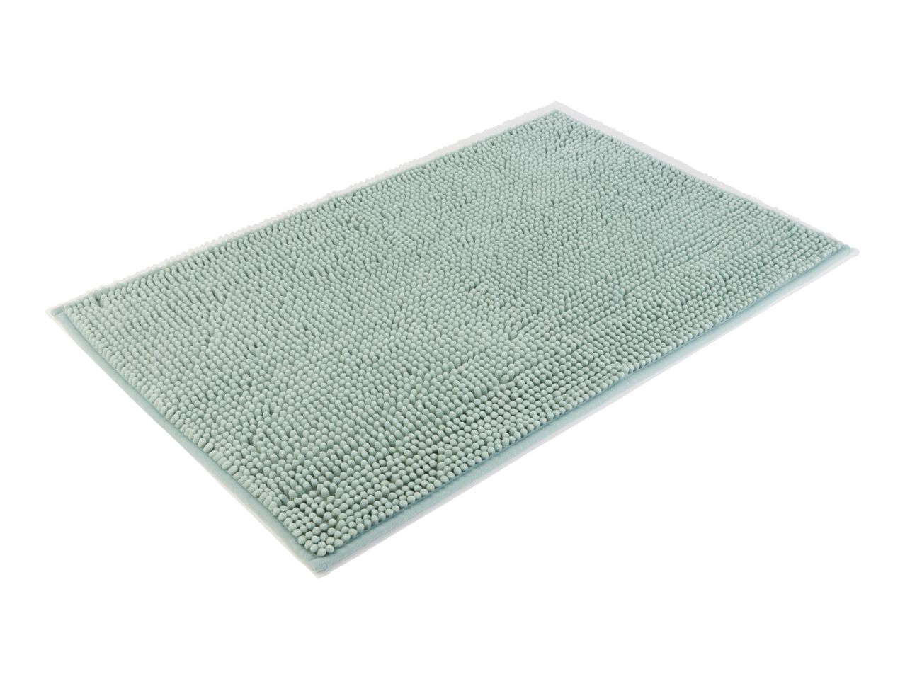 A light teal bath mat with a textured surface.