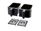 Duas fritadeiras de ar quente Silvercrest de 2600 W, com cestos e grelhas separados.