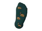 Dark green sock with a pretzel pattern