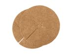 Two round coconut fibre mulch mats for plants, isolated on a white background