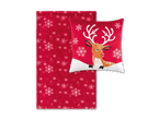 Rote Weihnachtsfleecedecke und Kissen mit Rentier und Schneeflockenmuster