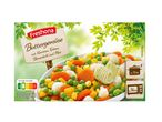 Verpackung für Buttergemüse mit Karotten, Erbsen, Blumenkohl und Mais, Nutri-Score A, 300g.