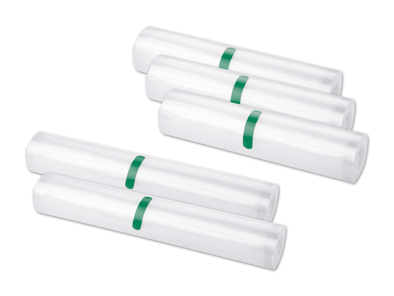 Vakuumierfolienrollen mit grünen Bändern