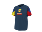 Tricou funcțional CRIVIT pentru bărbați, bleumarin, cu logo-urile Lidl și Trek, mâneci colorate.
