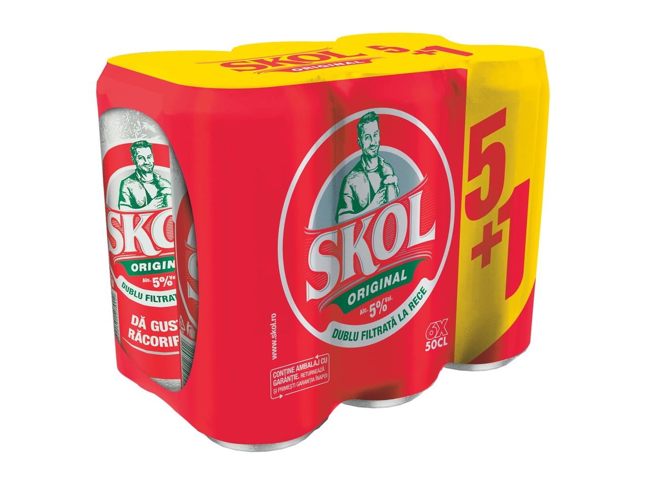 Un set de 6 cutii de bere Skol, promoție 5+1.