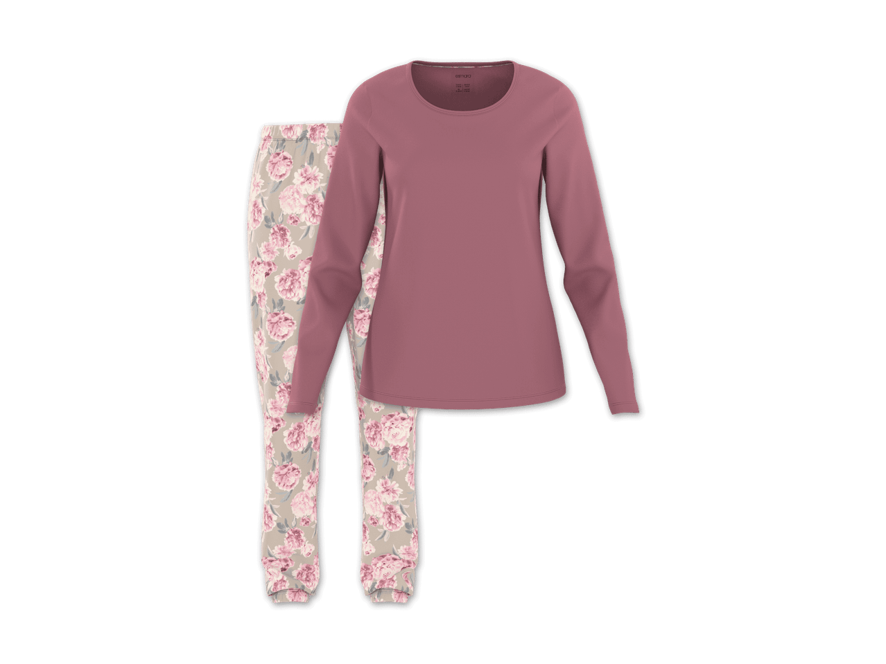 Esmara Pyjama-Set mit langärmligem Oberteil in Altrosa und Hose mit Blumenmuster.