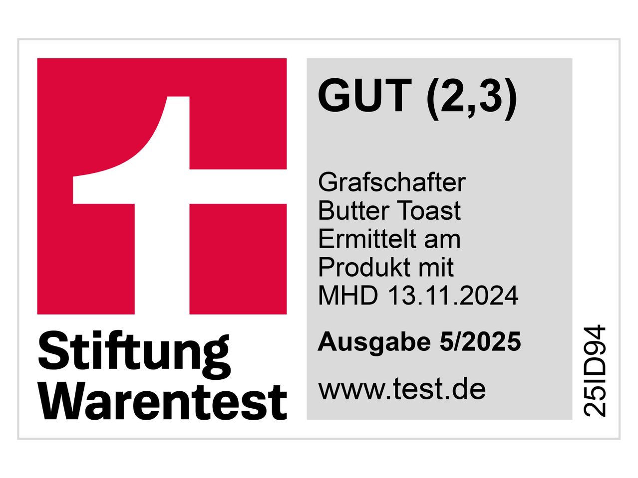 Stiftung Warentest Bewertung von Grafschafter Butter Toast Brot.