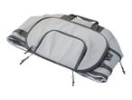 A gray foldable pet carrier bag.