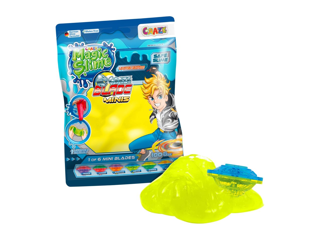 A package of glow-in-the-dark slime with a small launcher.