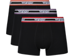 Three pairs of Wrangler men's boxer briefs in black with different colored waistbands.