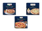Tre pizzapakker: Pizza Diavola, Pizza med mortadella og Pizza Arrabbiata.