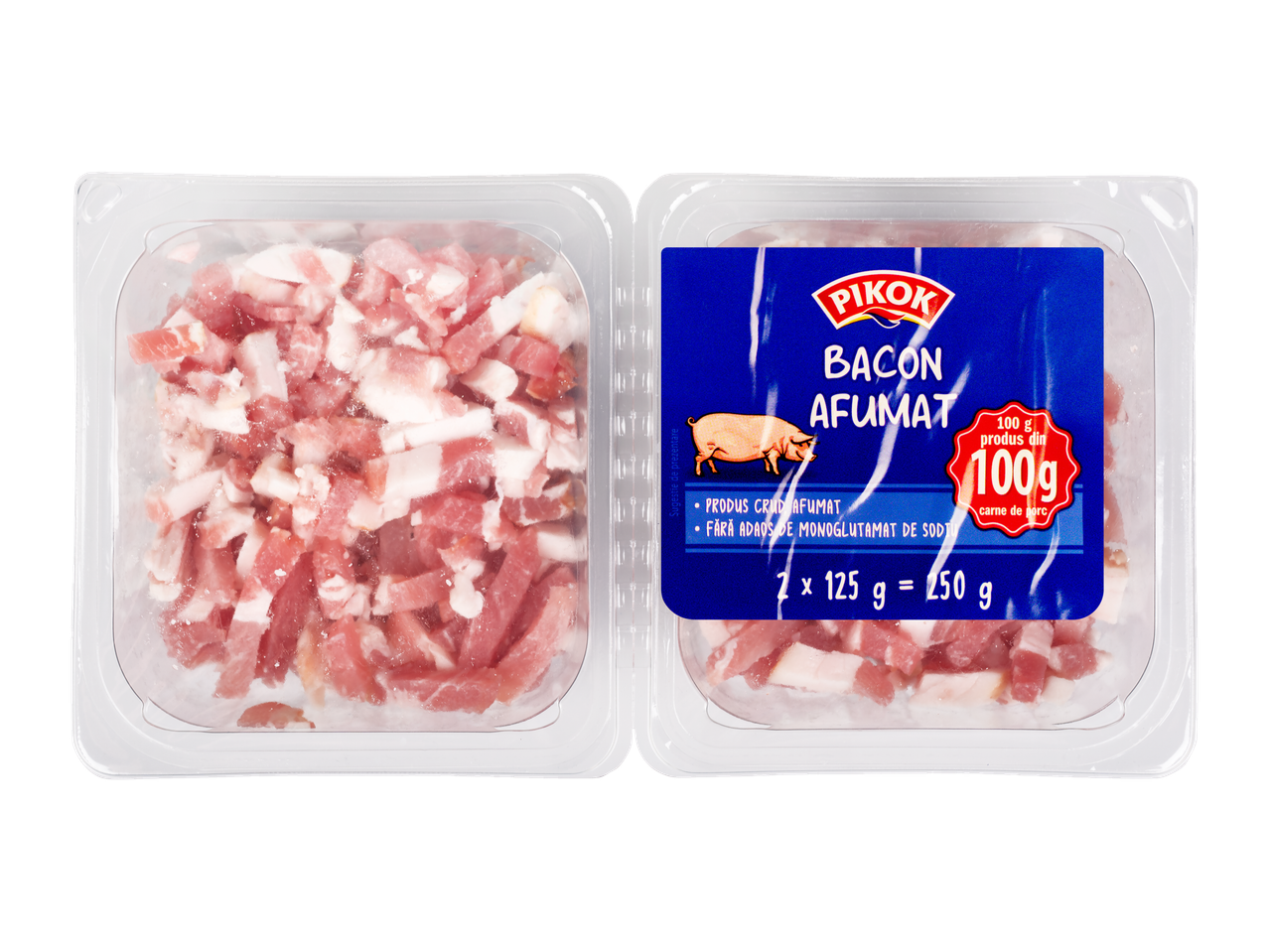 Două ambalaje de slănină afumată Pikok.