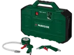Parkside® PMK 1100 A1 kompresorius su manometru ir pūtimo pistoletu.