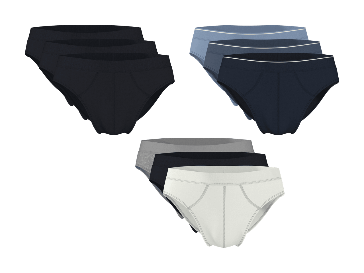 Lot de slips pour hommes en noir, bleu et gris/blanc.