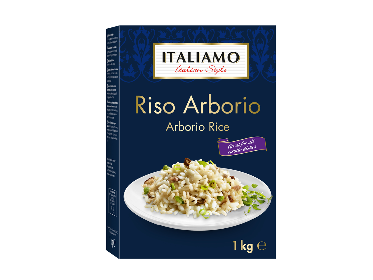 Orez Arborio ITALIAMO stil italian; ambalaj de 1 kg prezentat.