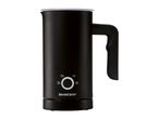 SilverCrest black milk frother with a handle and control buttons on the front.