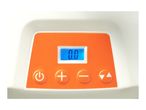 Close-up of a digital air pump with a blue display showing '0.0 PSI' and control buttons.