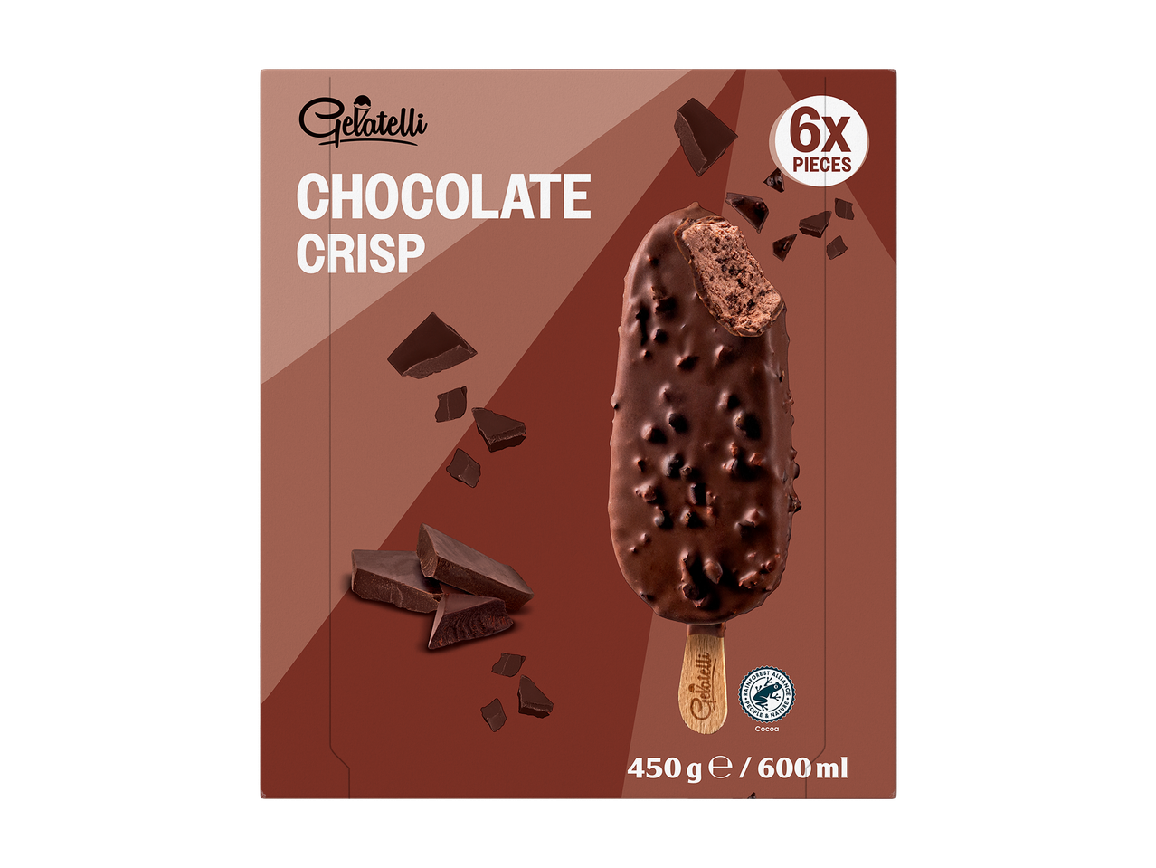 Ambalaj de înghețată cu ciocolată crocantă, 6 bucăți, 450g/600ml