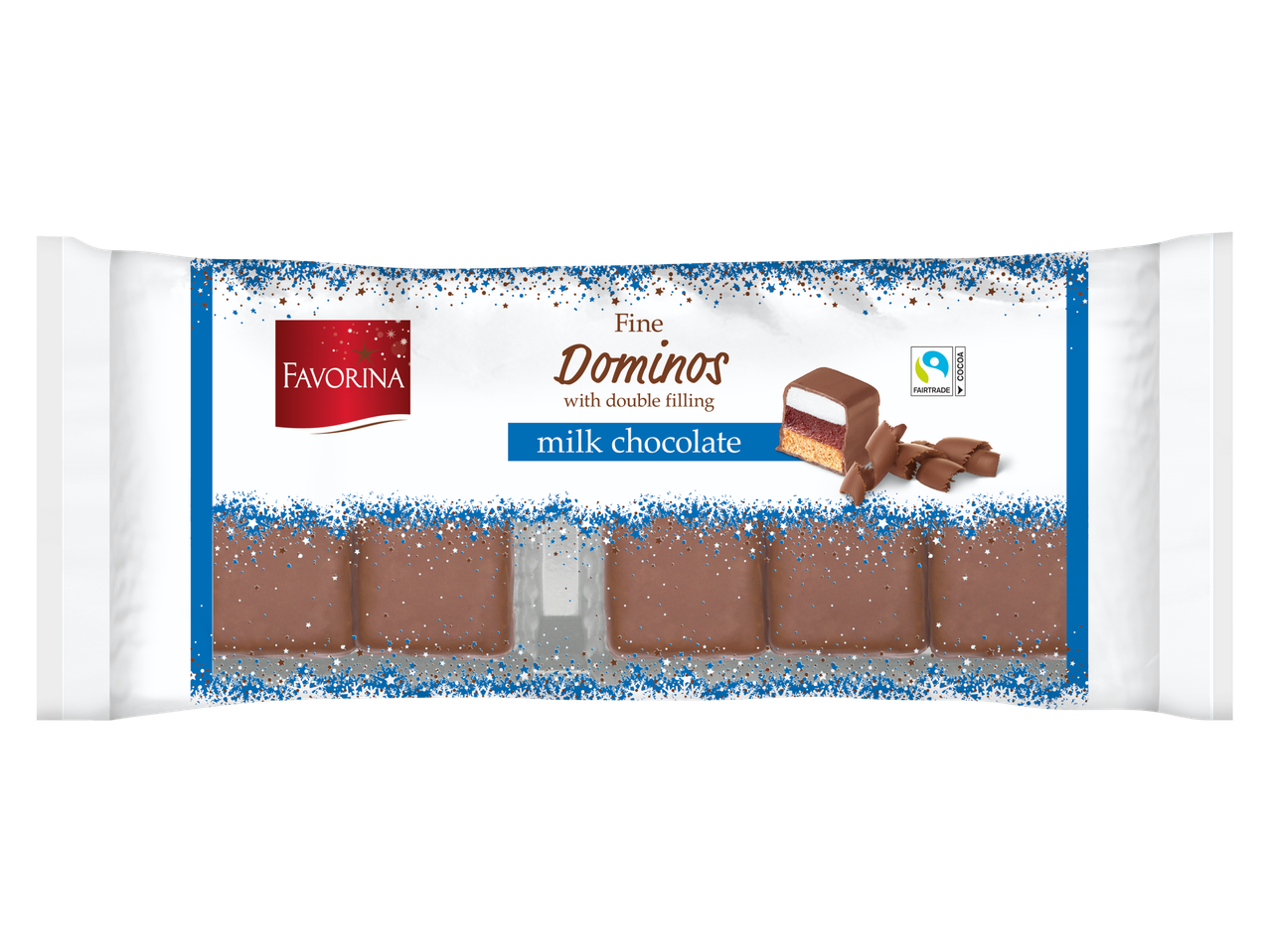 Favorina Dominos piena šokolādes ar dubultu pildījumu iepakojums