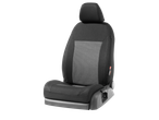 ULTIMATE SPEED car seat covers in black and gray with a pattern.