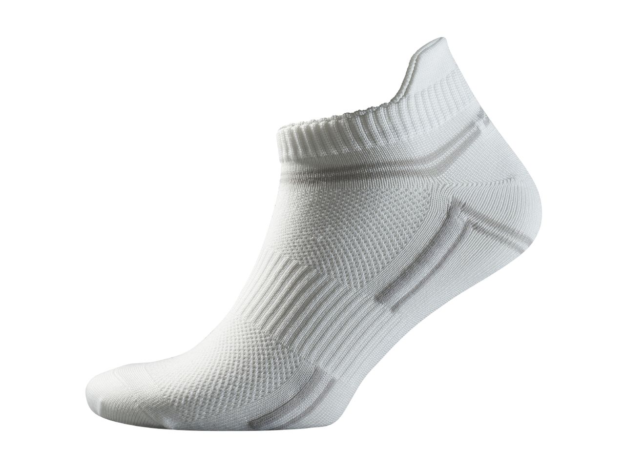 White ankle sock with grey stripes and textured knit patterns