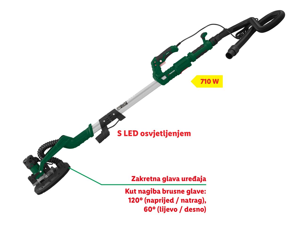 Parkside brusilica za zidove s LED osvjetljenjem i zakretnom glavom od 710 W.