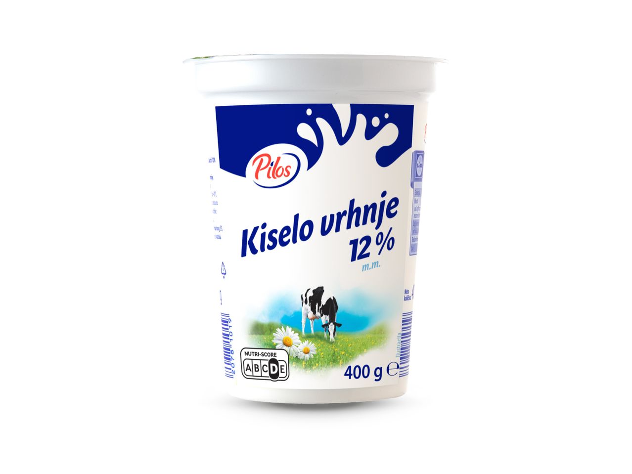 Pilos Kiselo vrhnje 12% m.m. 400g s Nutri-Score D oznakom.