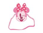 A pink Minnie Mouse crossbody bag with a winking face and polka dot bow.