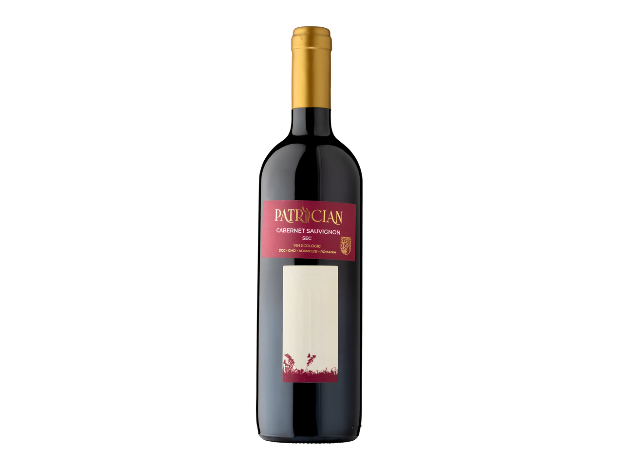 Sticlă de vin roșu Patrician Cabernet Sauvignon, vin roșu sec bio.