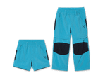 Türkisfarbene Outdoor-Hose, die sich in Shorts umwandeln lässt.