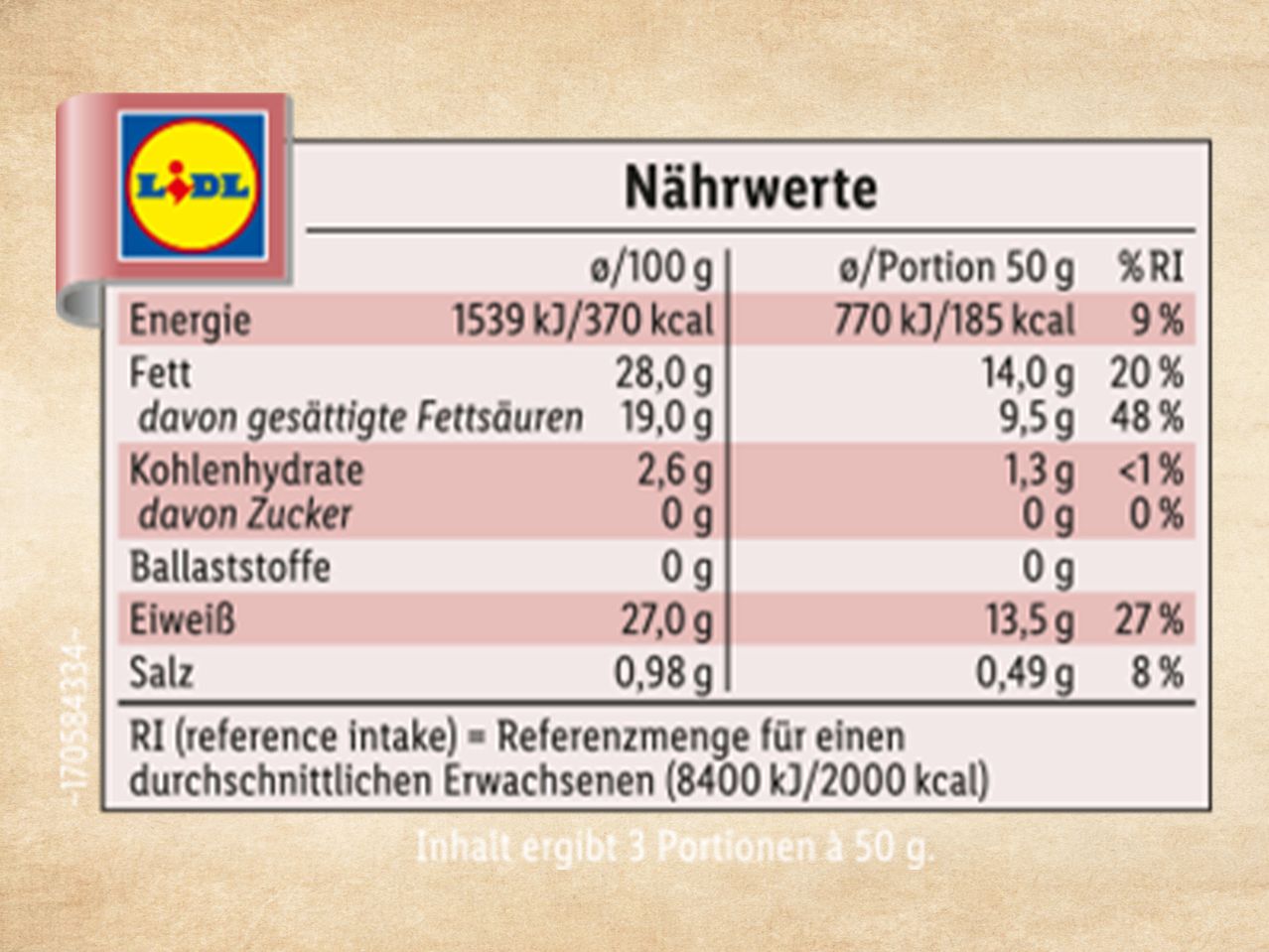 Lidl Produkt Nährwertangaben.
