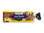 Rugbrød med solsikkekerner i gul og blå emballage med solsikkemotiver.