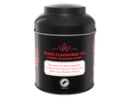 Black tea tin with cherry blossom scent, featuring a Rainforest Alliance logo.