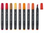 A set of ten colorful Crelado Sketchmarkers in various shades, including red, orange, yellow, and pink.