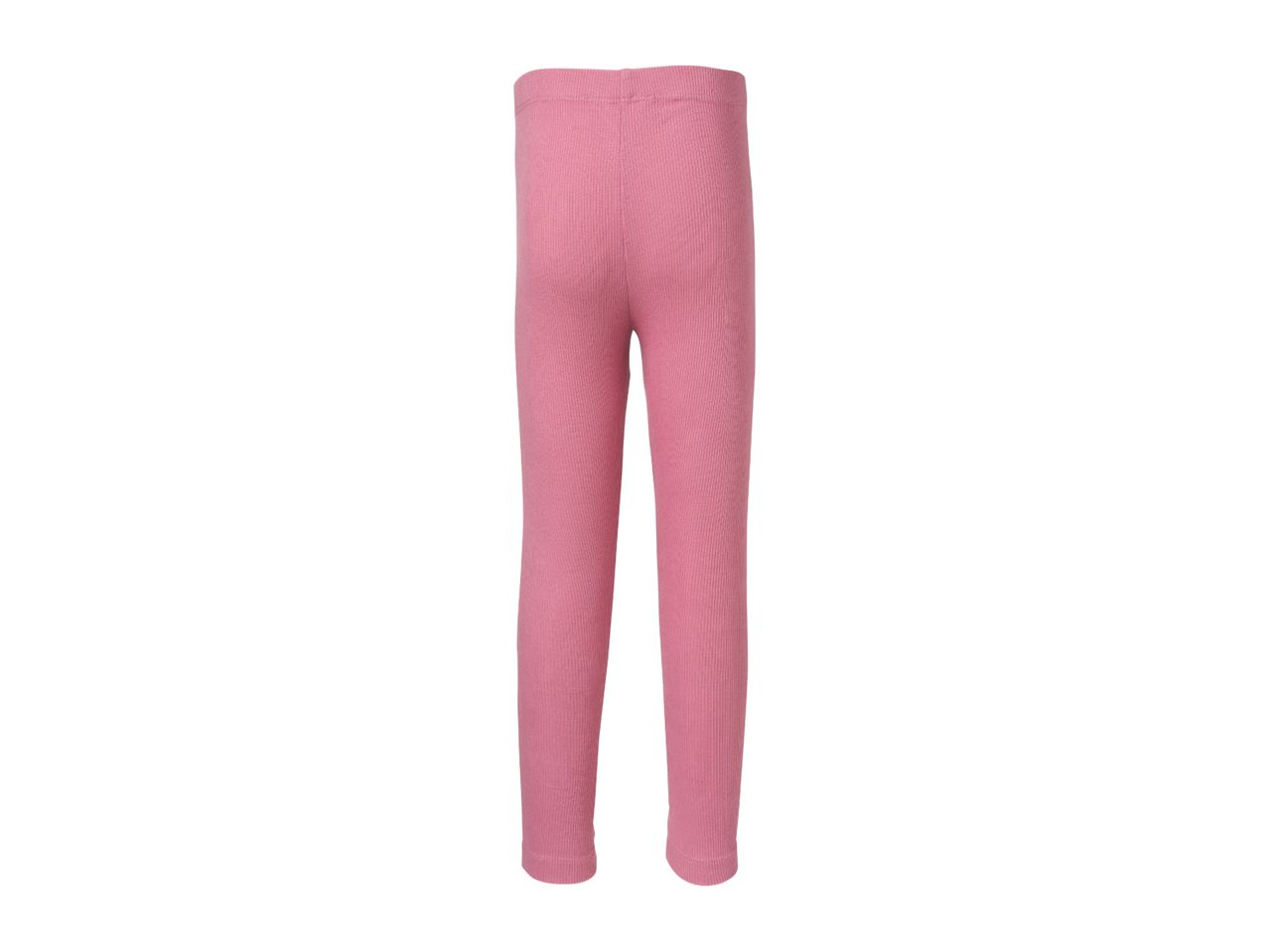 Pink ribbed leggings for children, back view.