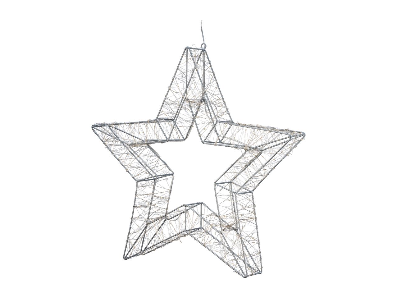 Silver wireframe star decoration with warm white LED lights